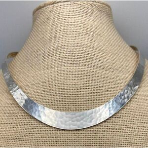 Hammered 925 Sterling Silver Open Collar Choker Necklace~34 Grams